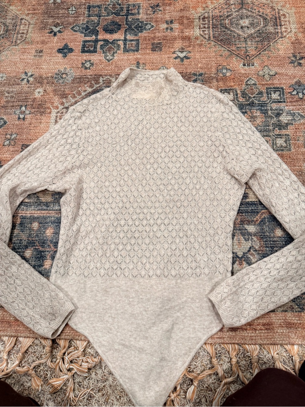 Abercrombie & Fitch Cream Cable-Knit Turtleneck Bodysuit